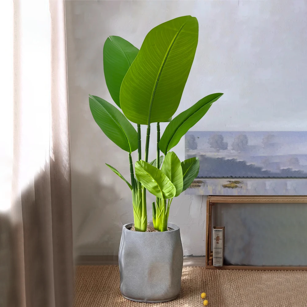 Planta Artificial de 37/77 cm, Árbol de Plátano Artificial, Ramas de Palma Tropical, Hojas de Musa de Plástico para Decoración del Hogar, Oficina y Jardín