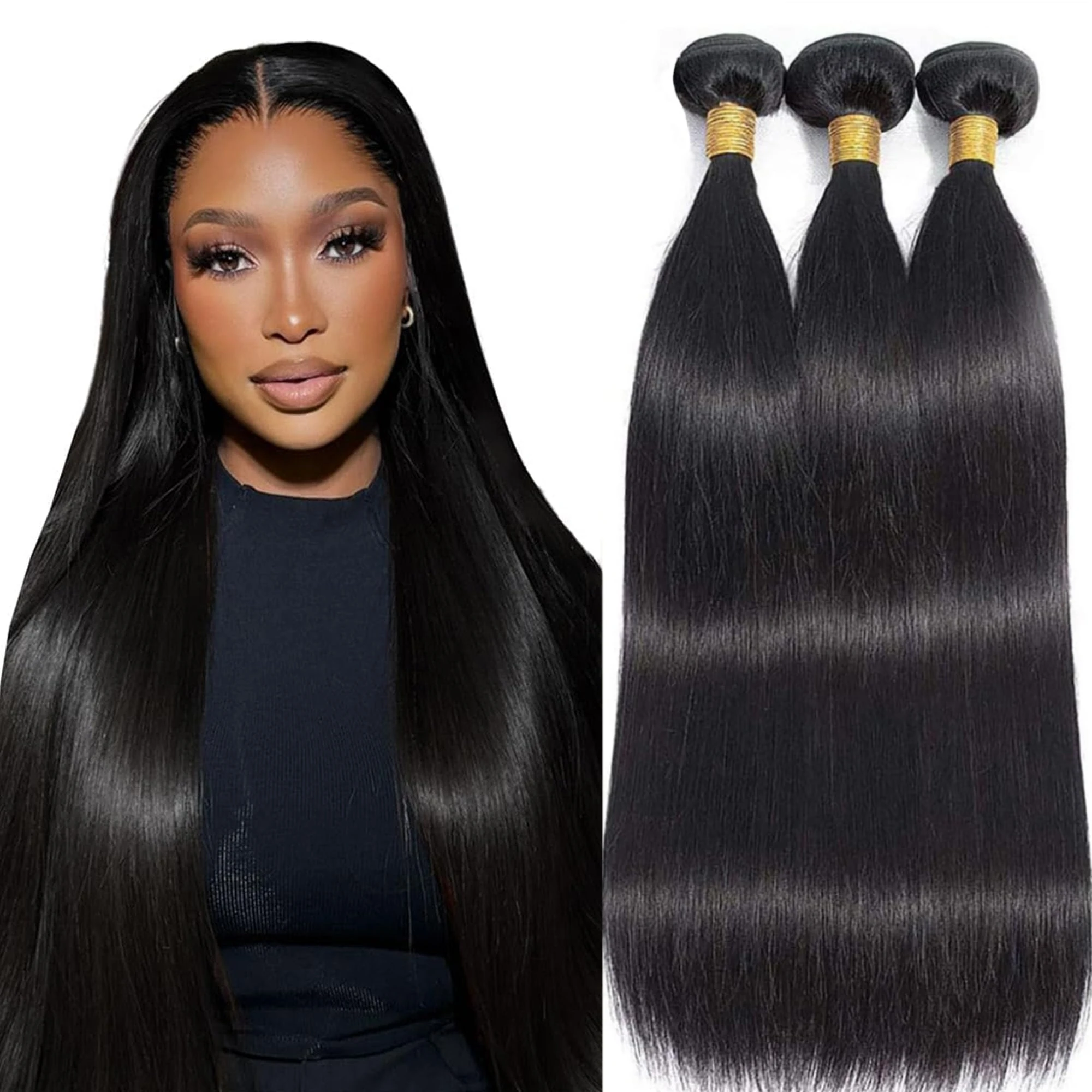 ストレート 1 3 バンドル 100% 人毛バージンレミーヘアストレート人毛バンドルナチュラルブラックバンドルウィーブヘアエクステンション