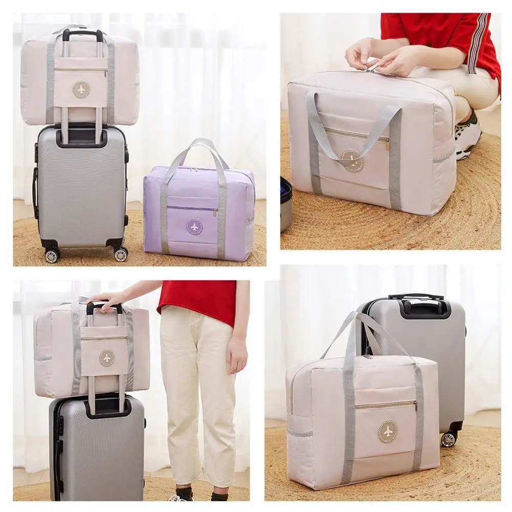 Large Capacity Foldable Travel Bag Lightweight Duffel Bag With Trolley Sleeve Waterproof Suitcase For Weekend Trip Packing