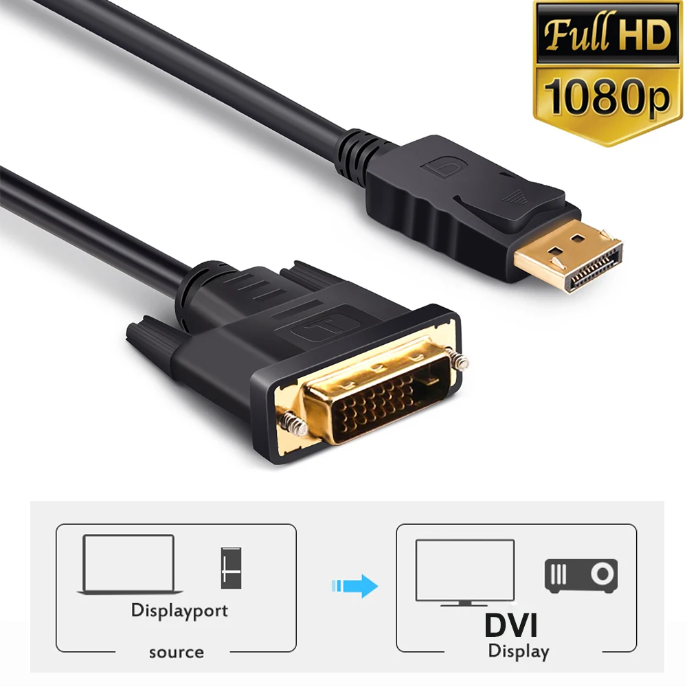 DisplayPort to DVI Cable Adapter 1080P PC DisplayPort to Monitor with DVI Converter Adapter for Nvidia Asus Lenovo Samsung MSI