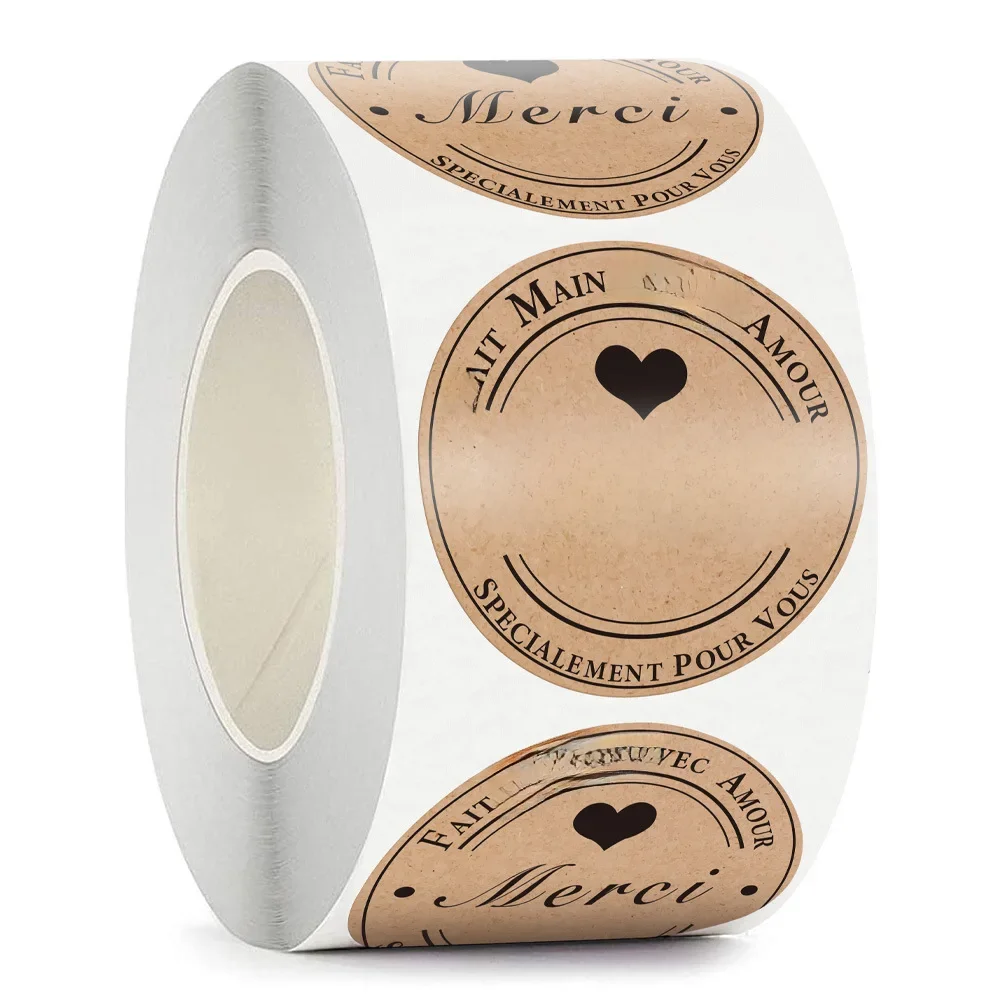 100-500 pièces Merci Kraft autocollant français merci fait Main Avec Amour bricolage multifonction papier étiquette adhésif cadeau joint autocollant