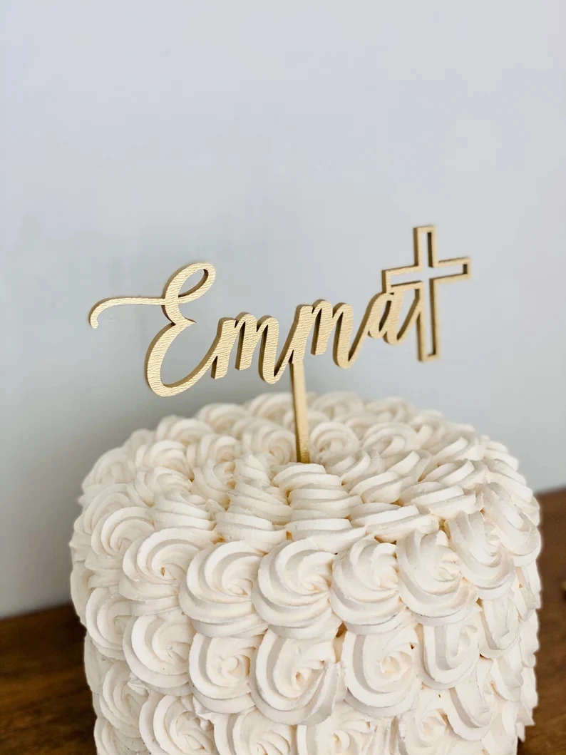 Name with Cross Cake Topper, Baptism Cake Topper, First Communion Cake Topper, Christening Cake Topper, Birthday Religious