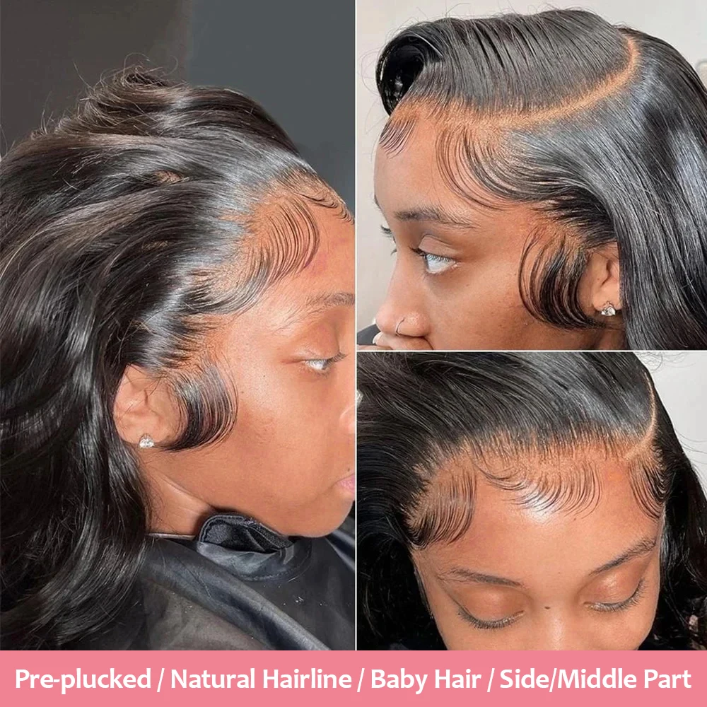 Body Wave 13x4 HD Lace Front Wigs Human Hair 200% Density Bob Wig Human Hair Pre Plucked Short Bob Wigs For Black Women 4x4 Lace Closure Frontal Wig Human Hair Natural Black Loose Wavy 14 Inch Bob Wigs view 6
