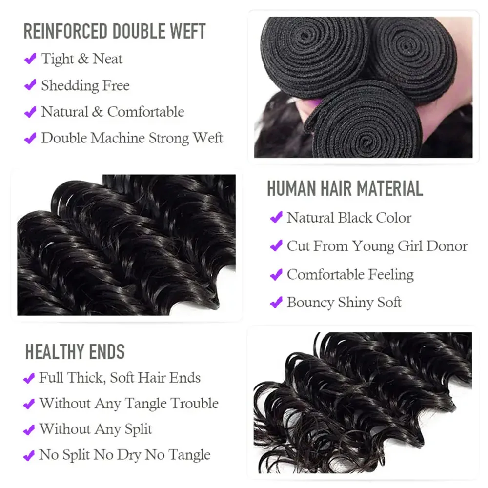 Curly Deep Wave 13x4 ปิดหน้าผากที่ยังไม่ได้บราซิล Curly Human Hair Bundles กับลูกไม้ด้านหน้าเปียกและหยัก