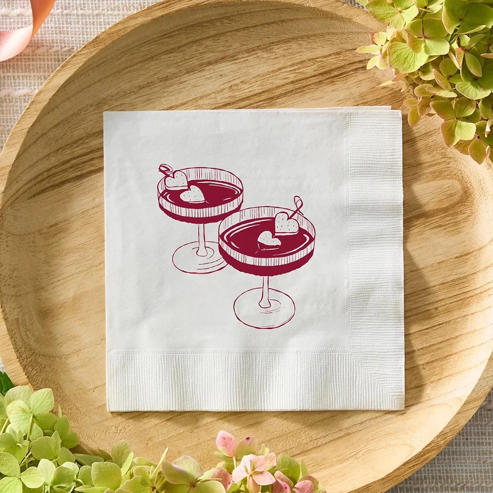 NONE Serviettes en papier personnalisées pour la décoration de mariage, initiales de couple personnalisées, fête de fiançailles, cocktail blanc reine, 50 pièces 3