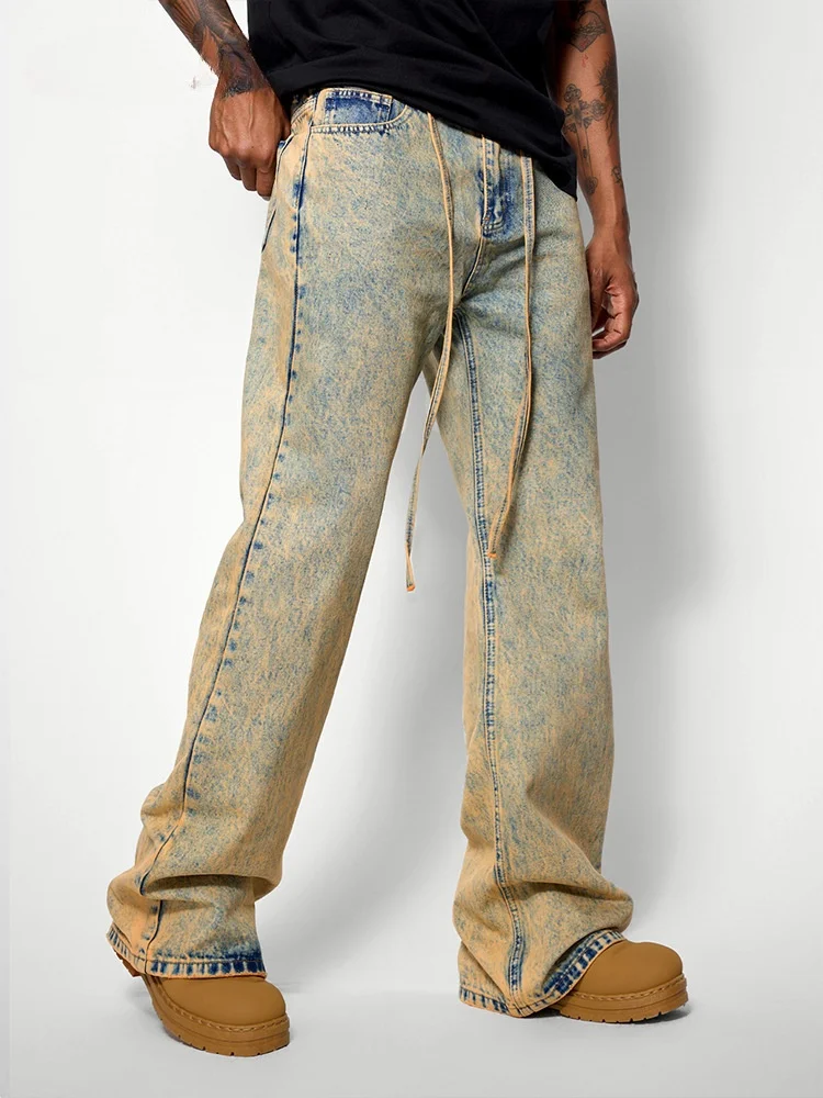 Wasteland style washed distressed jeans American style flared street flared wide-leg trousers men's