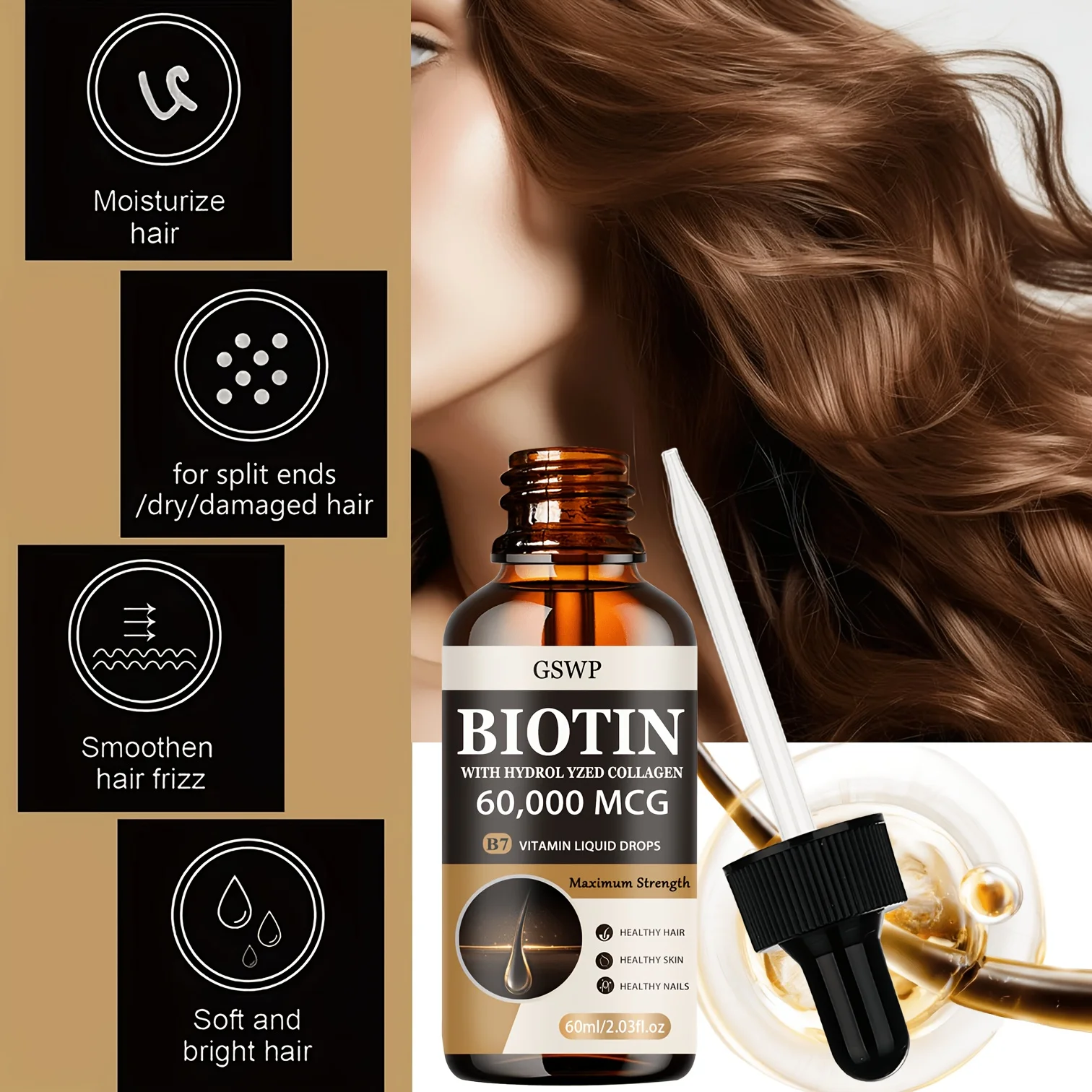GSWP Biotin & Collagen Essential Oil - Repair Dry Hair, Deep Moisturizing, Revitalizes Hair's Beauty.60/120ml
