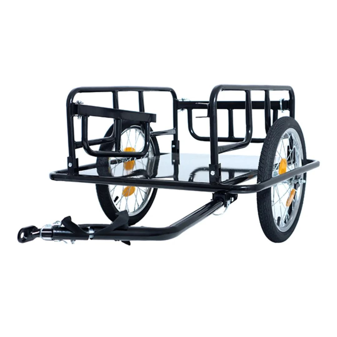 Vrachtwagenoplegger Stalwart Carry Fold 1, opvouwbaar, gepoedercoat stalen frame, versterkte PE-basisplaat, 4 gele reflecterende strips, platformafmeting 127x69x50 cm, 16 wielen met lichtmetalen