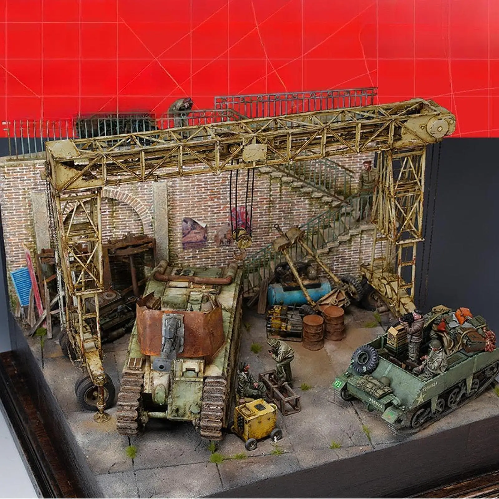 1/35 Openlucht Fabrieksgebouw Reparatie Gebouw Assemblagemodel Kit Zandtafel Scenario Platform Display Basis DIY Architectuur Speelgoed
