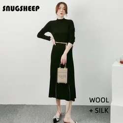 slim turtleneck wool black long sleeve dress for women spring clothes womens dresses sexy clothing outfits maxi elegant woman de