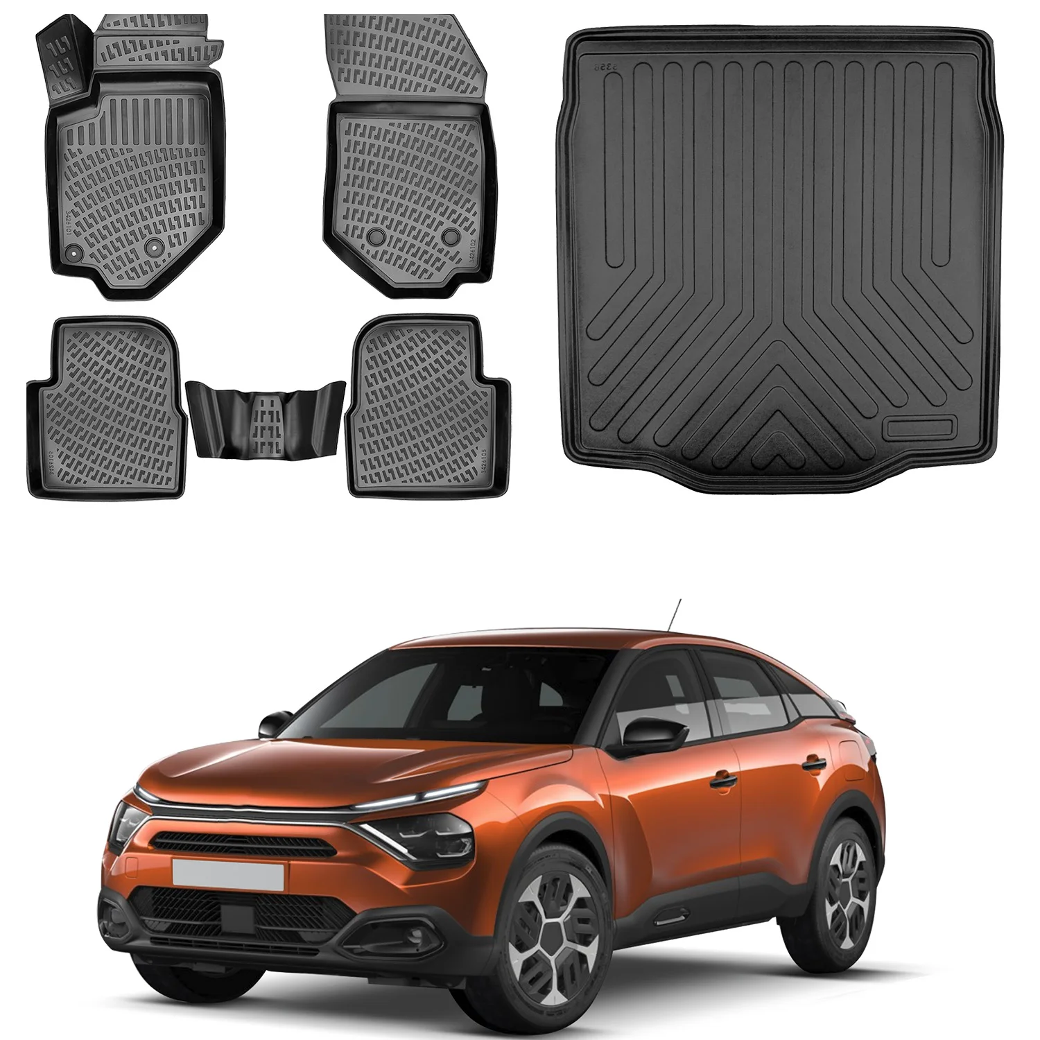 Floor Mats + Cargo Trunk Liner Fits Citroen C4X 2023-2024 Set - All Weather Maximum Coverage - Water Resistance