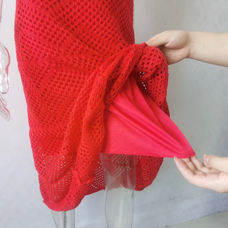 المرأة مثير الرسن الرقبة عارية الذراعين فستان طويل متماسكة ملابس السباحة الشاطئ الجوف خارج الكروشيه بيكيني التستر ملابس الصيف