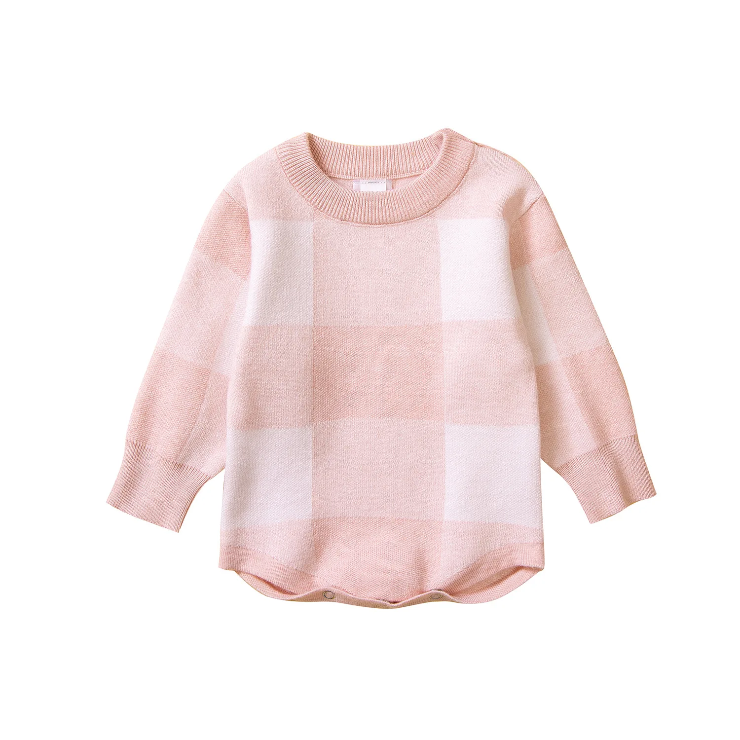 Gingham Knit Baby Romper Toddler Kids Soft Warm Long Sleeved Knitted Jumper Pink Checker Bodysuit