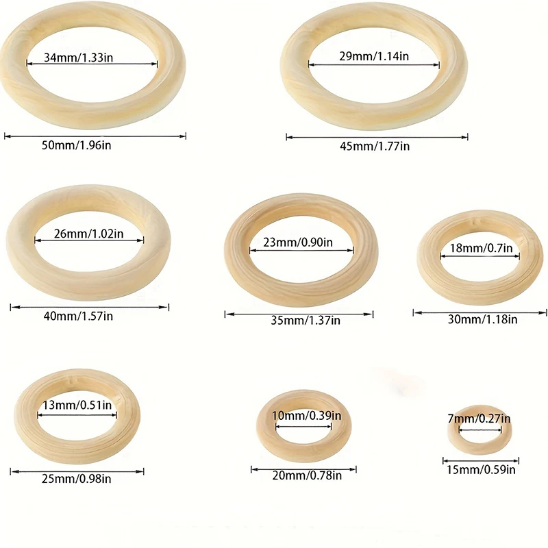 未完成の木製リングセット,プレミアム天然木のフープ,手工芸品,マクラメの装飾品,ジュエリー作り,30〜120mm