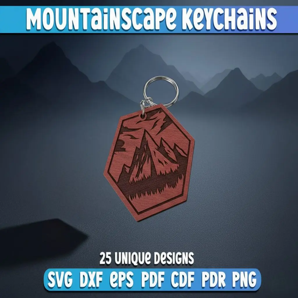Mountains Keychain Laser Cut SVG Bundle | Camping Keychain SVG for Laser Cutting | Nature Outdoors CNC Files | SVG DXF PDF EPS P