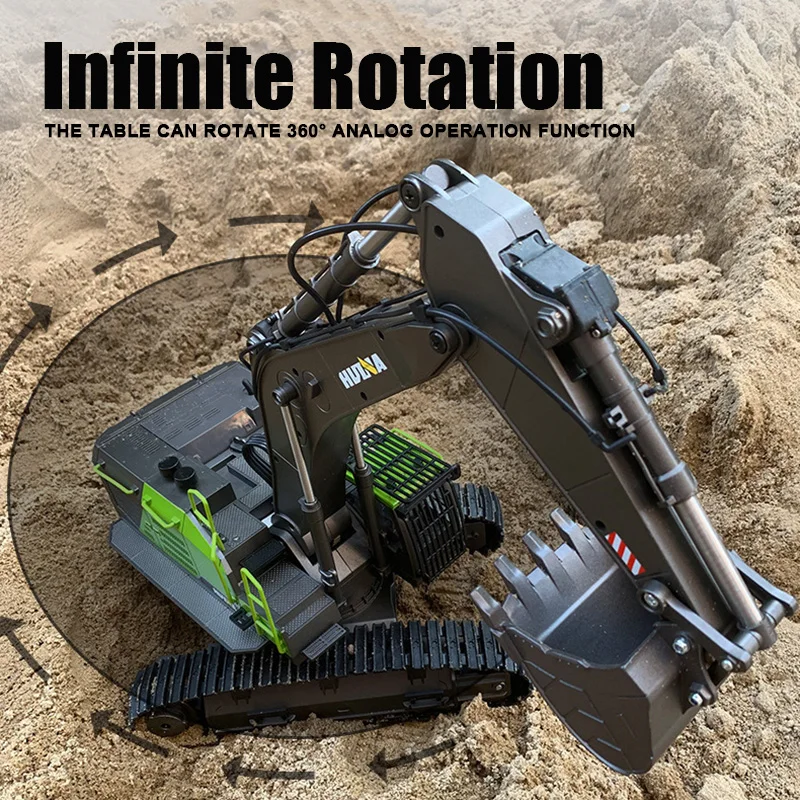 RC Excavator Huina 1593 Fully Functional 1:14 Scale 22 Channel Remote Control Toys Truck Construction Vehicle with Metal Bucket