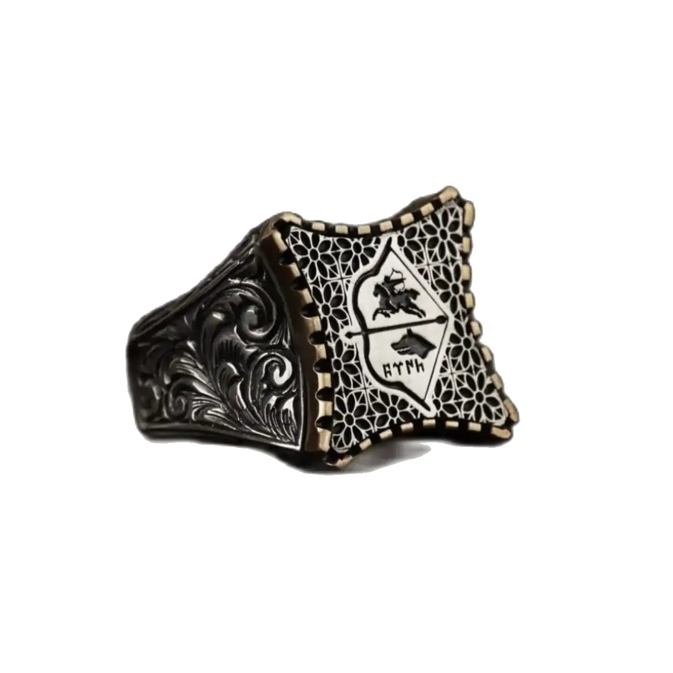 Turkish Silver Ring, Pencil Craftsmanship Handmade Carved Jewelry Archer Bow Horseman Akıncı Göktürk 925 sterling Handmade