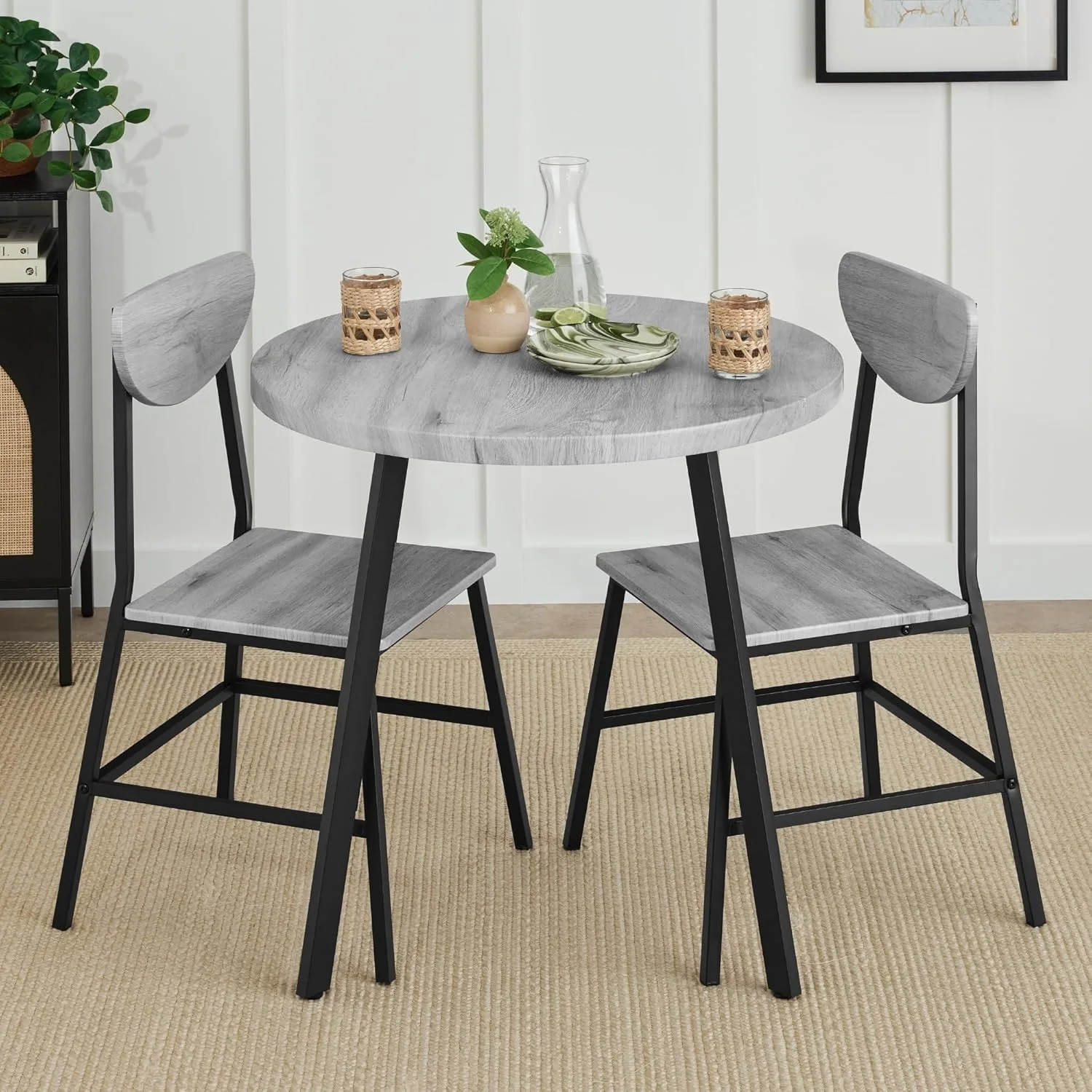 

3-Piece Mid-Century Modern Round Dining Set, Space Saving Dinette for Kitchen, Dining Room, Small Space w/M