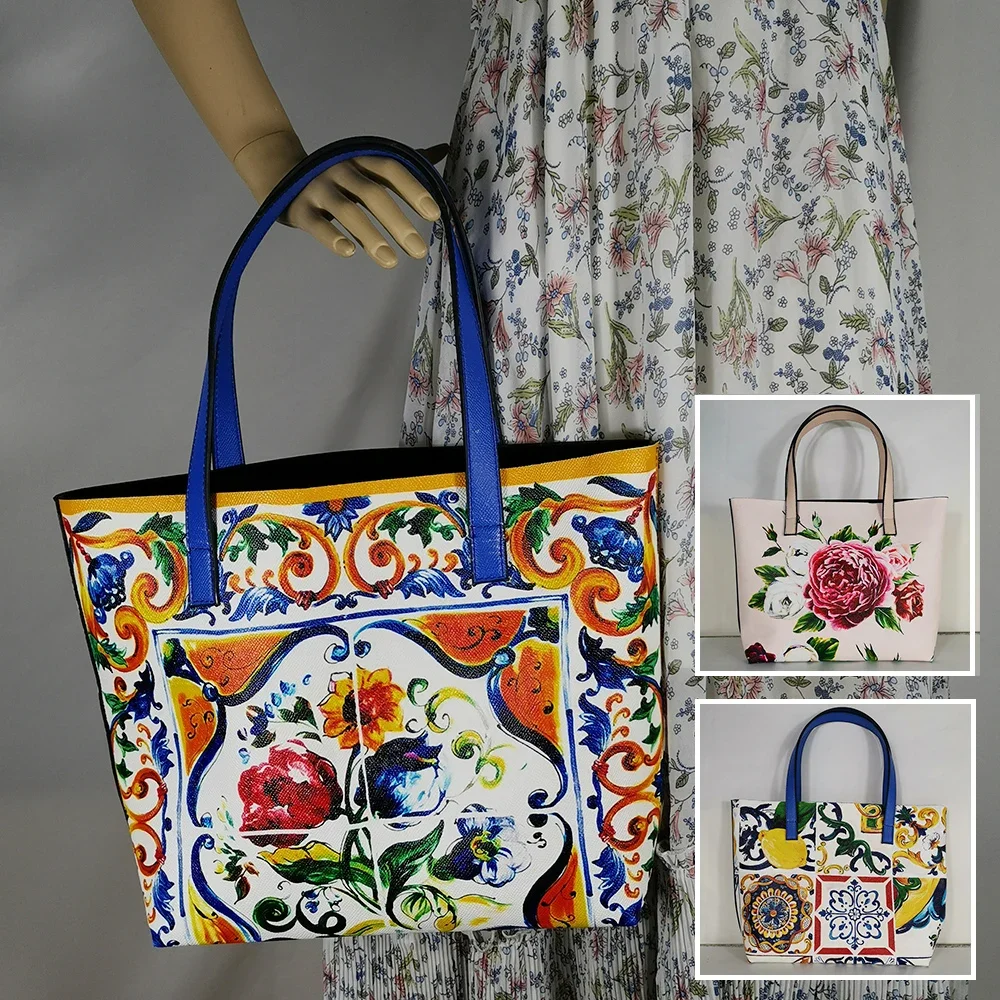 Znane marki torebki luksusowe 2019 panie moda róże largelarge tote bag włochy luksusowa torba markowa torba na ramię kwiatowy teksturowane — zdjęcie 2