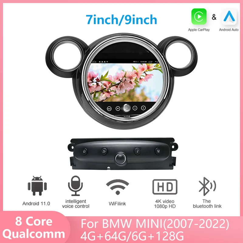 

6+128G Qualcomm Android 11 Touch Screen Multimedia Player Display Navigation LTE BT Wifi GPS For BMW MINI R56 R60 F54 2007-2022