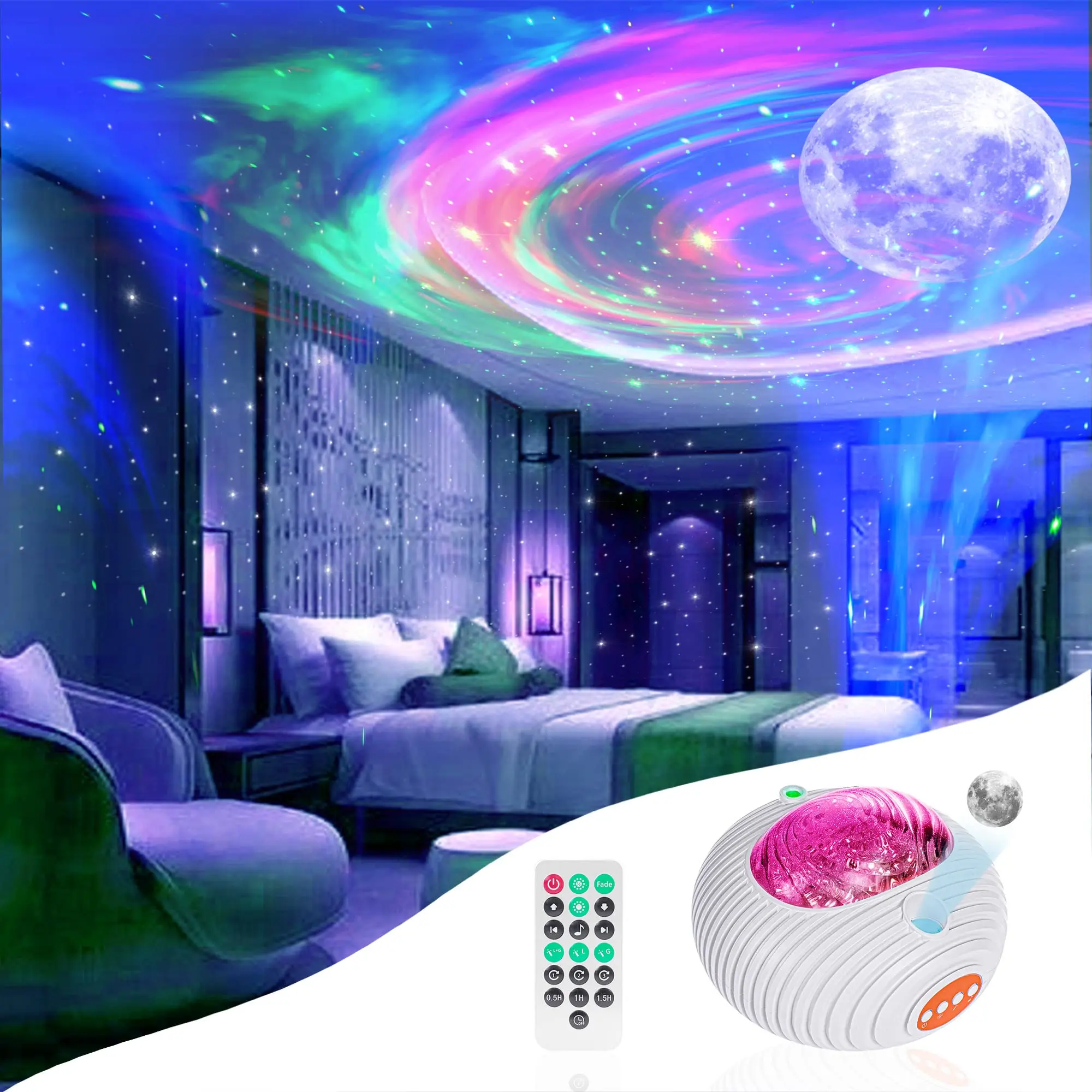 Ster Projector Galaxy Light Projector Noorderlicht Projector Bluetooth Witte Ruis Timer Afstandsbediening Voor Slaapkamer Feest