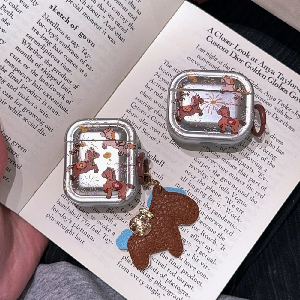 

Cute electroplated pony headphone protective case for AirPods 4 3 2 Pro 2 3 Korean INS fashion new shockproof protective cover