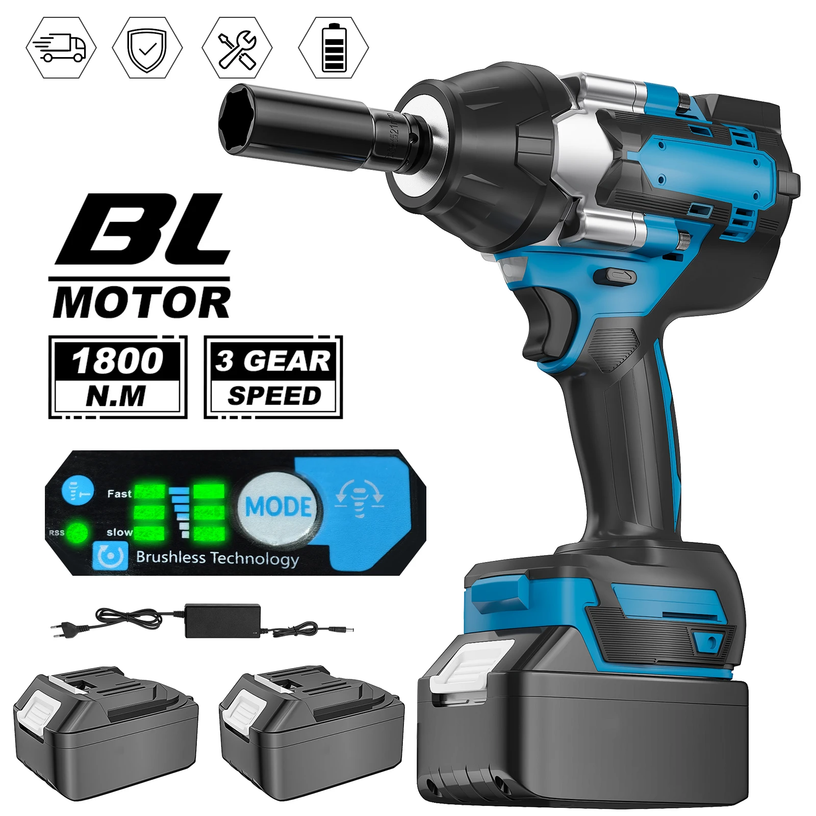 Clé à chocs électrique sans fil 1800 Nm, 1/2 pouce, tournevis électrique sans fil, outil pour batterie Makita 18V