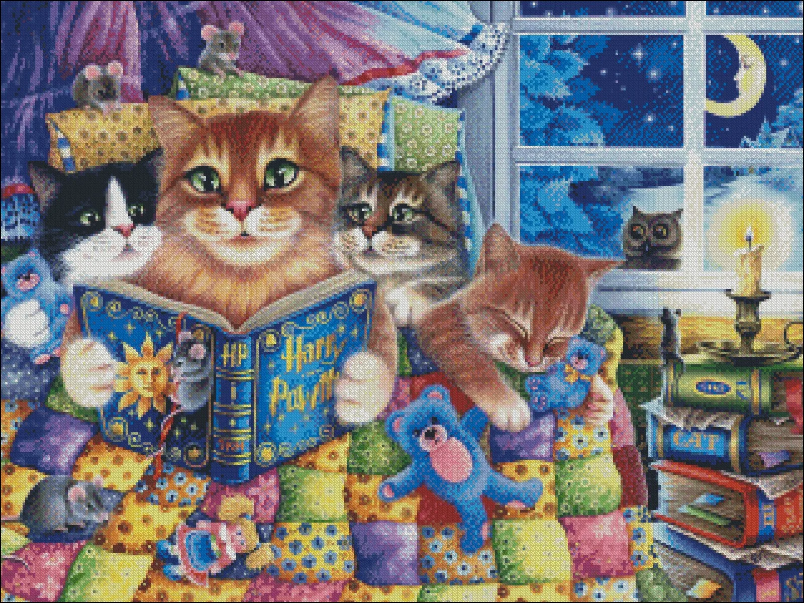 Kittens’ Bedtime - Counted Cross Stitch Kits - DIY Handmade Needlework Embroidery 14 CT Aida Sets DMC Color