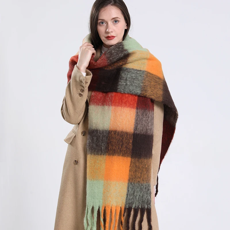 Lenço grosso de caxemira feminino, xale quente, lenço de pashmina, tessel longo feminino, novo envoltórios de luxo, inverno, 2022