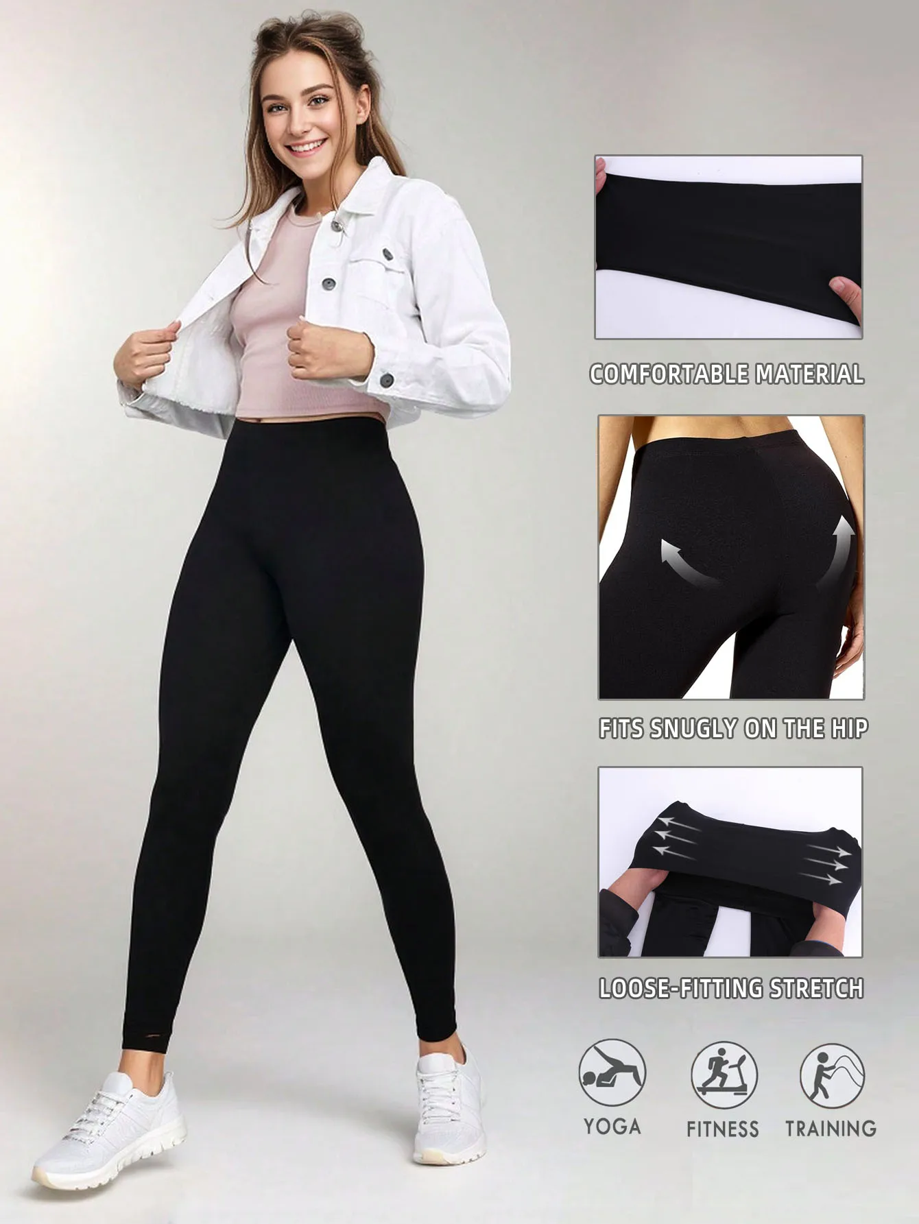 Women\'s slim-fitting leggings for basic daily wear close-fitting, comfortable and tight solid color and low luxury