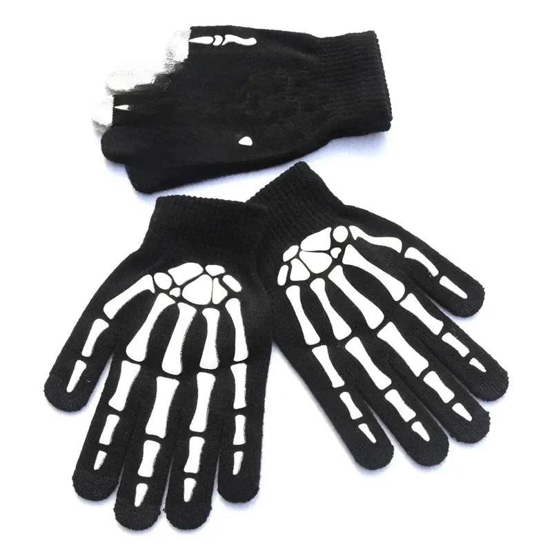 AliExpress OIMG Knitting Gloves Skeleton Head Luminous Half Finger Full Fingers Print Warm Breathable Men Women