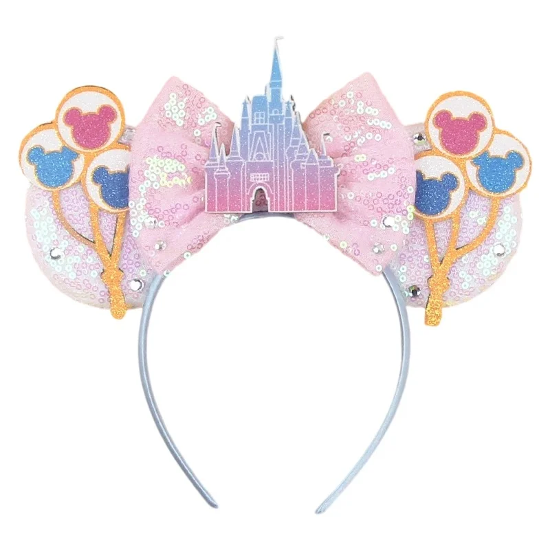 2026 Trip Mausohren-Haarreif für Mädchen und Frauen, Pailletten-Schloss, 5" Schleife, Haarband für Festival, Party, Cosplay, DIY Haaraccessoires
