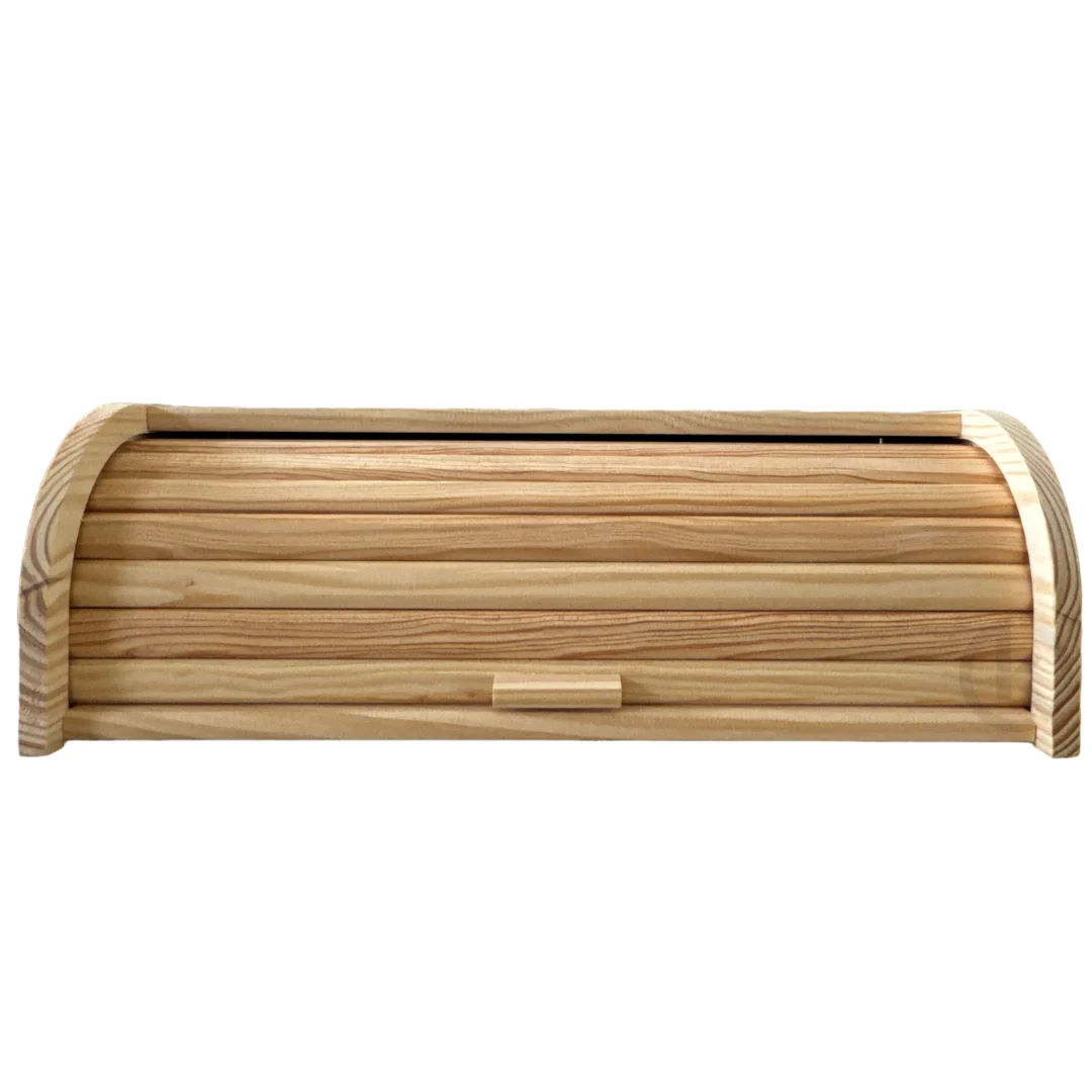 KROWN - Panera de Madera Natural con Tapa Enrollable 48 x 27 x 18,5 cm. Recipiente para Almacenar el Pan