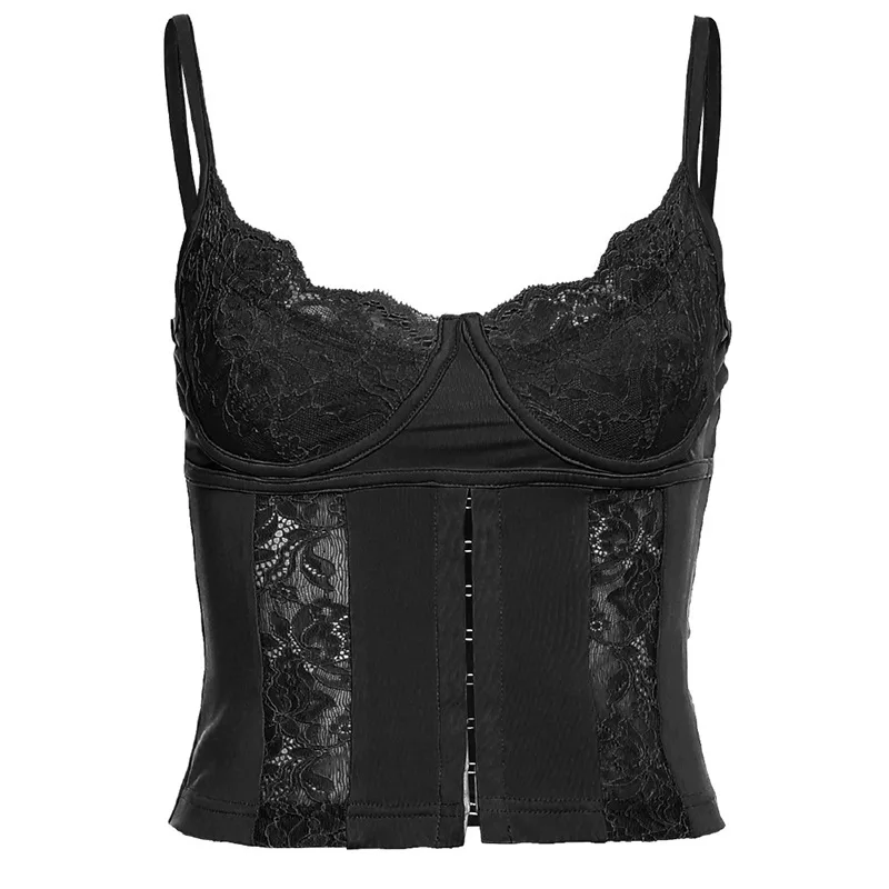 Camisole Sexy en dentelle Patchwork pour femmes, col carré, coupe cintrée, haut court Y2K Fairycore, débardeur sans manches, tenue de soirée en Club d'été