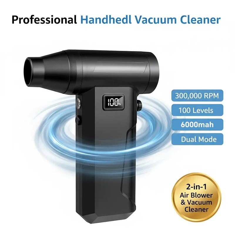 

300000RPM Handheld Air Duster Electric Air Blower for PC Laptop Keyboard Car Cleaning 100-Speed Rechargeable with LED Light