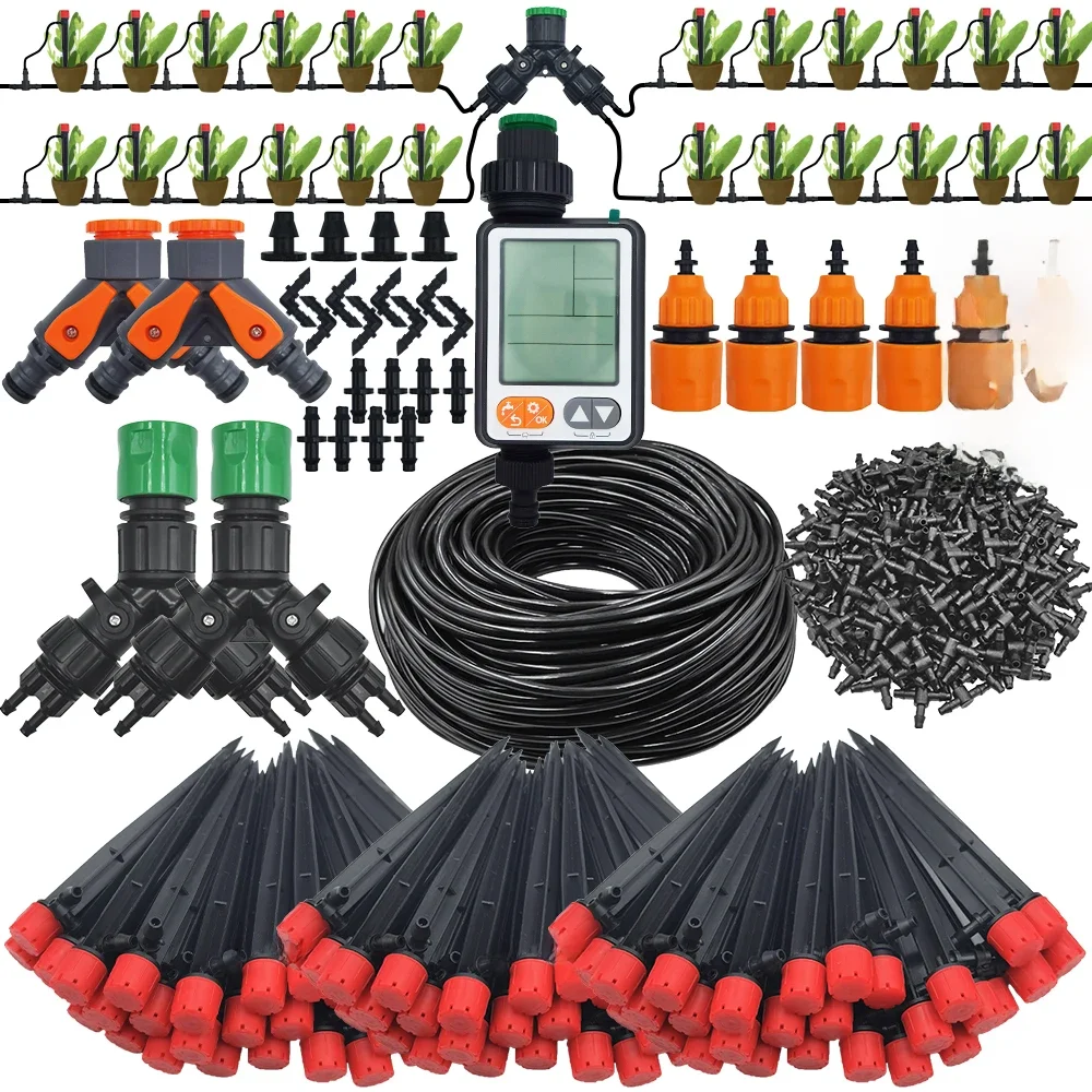 Système d'irrigation goutte à goutte 1/4, tuyau ajustable 13cm, kit d'arrosage à 4 voies, micro débit d'arrosage pour fleurs de jardin