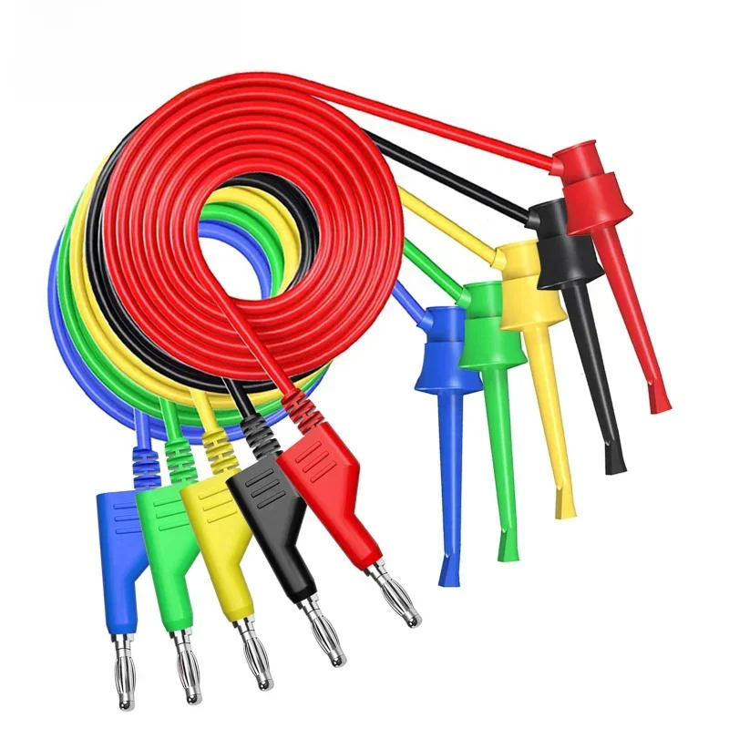 Cleqee P1045 5 sztuk haczyków testowych do wtyczek bananowych 4 mm z możliwością układania w stosy Przewody testowe Mini Grabber Kable Multimetr Miedź 100 cm Drut — zdjęcie 2