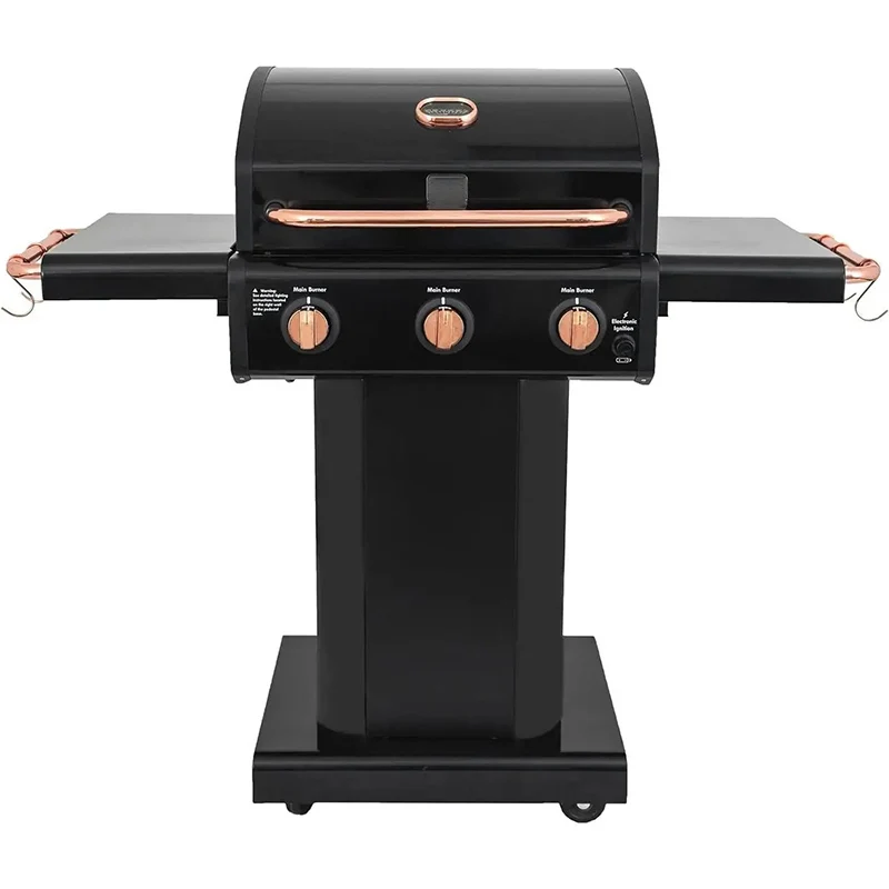 3-Burner Gas Grill | Foldable Side Tables, Cast Iron Cooking Grates, Warming Rack, Hooks for BBQ Grilling Tools