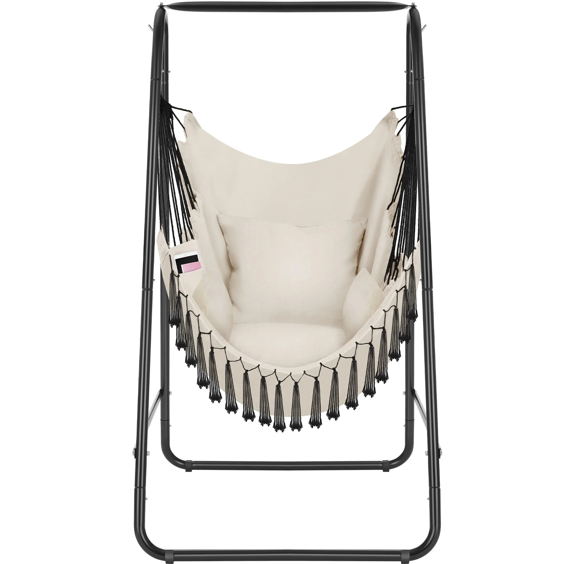 Tectake - Silla colgante ALISON estilo boho, capacidad de carga 160 kg, Acogedor sillón colgante, Diseño boho, Con elegantes borlas decorativas, Para interior y exterior, Incluye cojín de asiento,