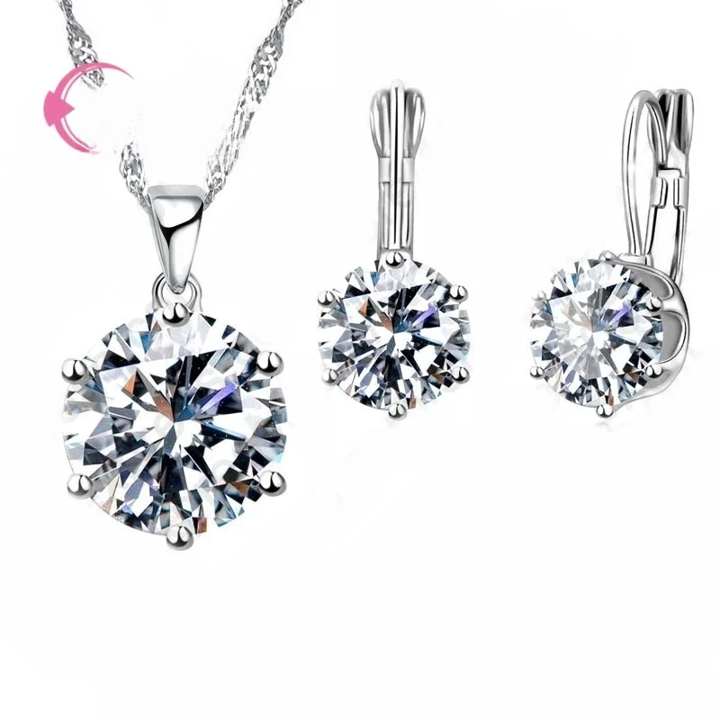 Nowa moda Luksusowe zestawy biżuterii CZ 925 Sterling Silver Kolczyk Wisiorek Naszyjnik Zestaw Kobiety Rocznica Prezent zaręczynowy — zdjęcie 2