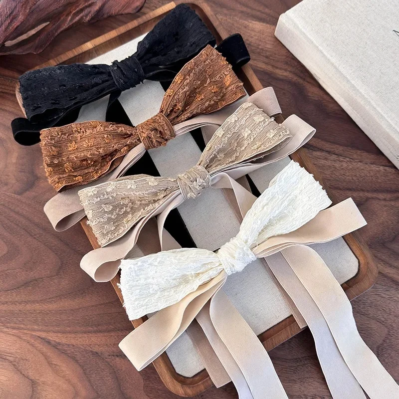Hepburn Wind Bow Streamer spinki do włosów klipsy sprężynowe dla kobiet dziewczynki Vintage eleganckie spinki do włosów Barrettes modne akcesoria do włosów nowość — zdjęcie 2