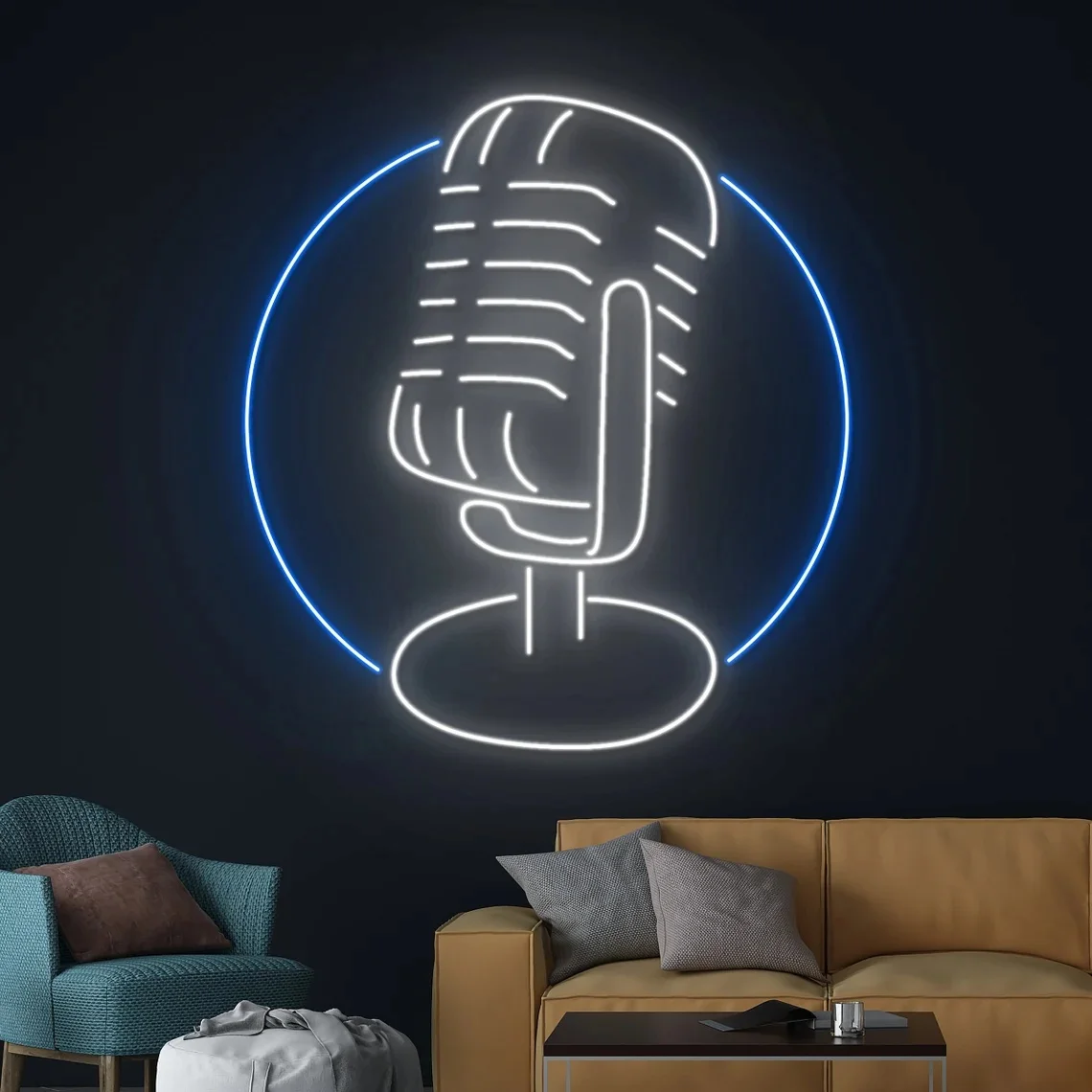 Microphone Neon Sign Record Studio Sign Radio Neon Podcast Neon Sign On Air Room Wall Decor Bar Recorder Music Show Neon Sign