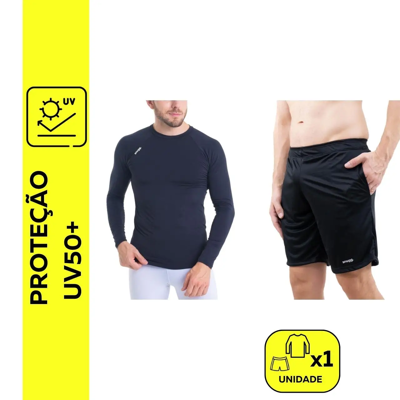 Conjunto Camiseta Longa Light Masculina  e Calção Masculino Bermuda Esportiva com Bolso Fitness Academia UV50+ Snugg