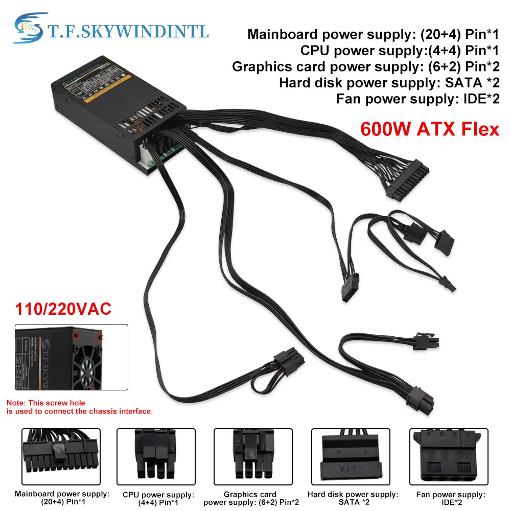 Imagem -02 - Skywindintl 600w 1u Flex Fonte de Alimentação Itx Nas Psu Gpu Power Mini Atx Computador Pwer Fornecedor t. f.