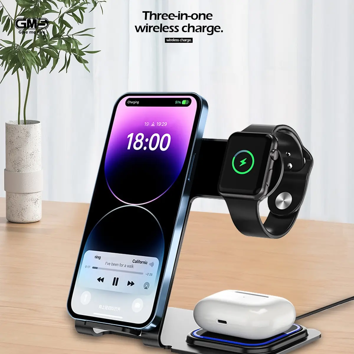 3-in-1 Induction Charger Base Smartwatch Charge Apple Wireless Bluetooth Cell Phone-IMMEDIATE SHIP TO ALL BRAZIL