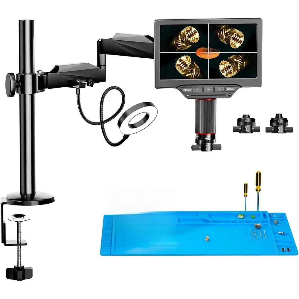 Elikliv EM3K-3D Max 10,1' 3D-Digitalmikroskop mit magnetischer Doppellinse, HDMI 3K, Löt-Mikroskop für Elektronik mit flexiblem Arm