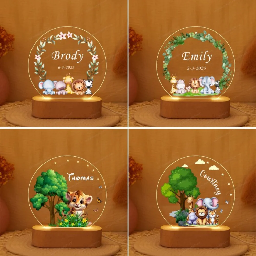 

Personalized Night Light with Base Kids Name Animals Night Lamp Birth Gift for Baby Newborn Gift Christmas Present