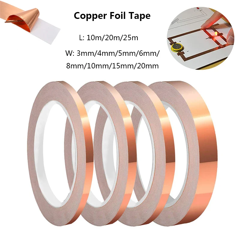 10M 20M  Copper Foil Tape Single Side Conductive Shielding Tape Snail Tape Stain Glass Home Appliance DIY Copper Tape