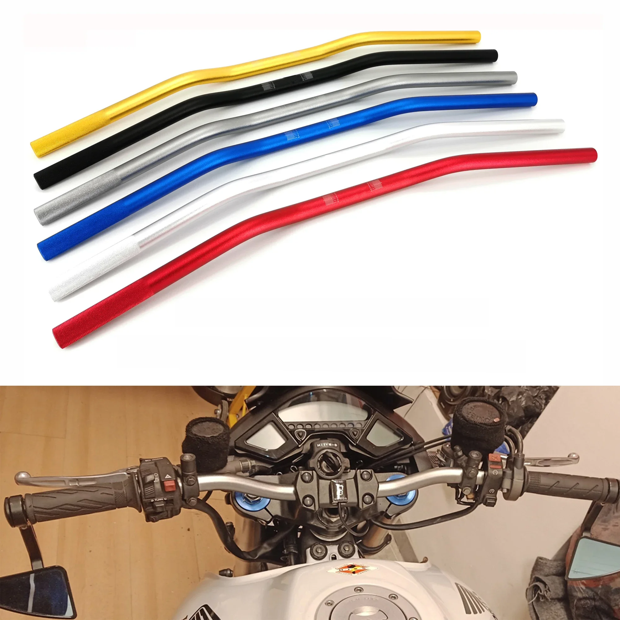 Guidon de moto en alliage d'aluminium CNC, 22mm, anodisé avec Logo, pour Kawasaki Ninja 400 Z800 Z900 CB650R CG125 CBR600RR MT09 R6