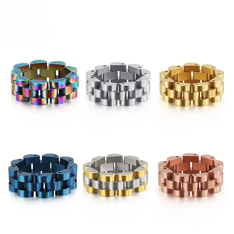 AliExpress Kalen KALEN Rock Colorful Bike Chain Rings Men Women Size 6-10 Stainless Steel 8mm Chain Link Finger Rings